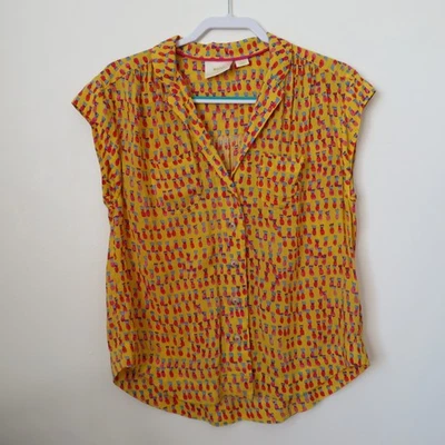 Blusa Top Maeve Anthropologie Picnic Amarillo Piña Botón Sin Mangas XS Boho Foto 1 de 4