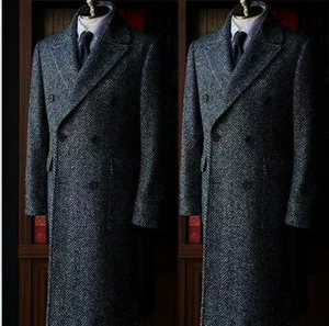 Men Trench Coat Long Dark Gray Suit Jackets Groomsman Overcoat Man Blazer - Picture 1 of 6