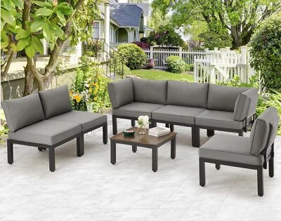 7 Pcs Outdoor Patio Furniture Set Metal Patio Sectional Conversation Sofa Set - Image 1 of 4