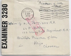 Leicester, England to British POW in Keijo Camp, Korea 1943, Censored (C4778) - Picture 1 of 2