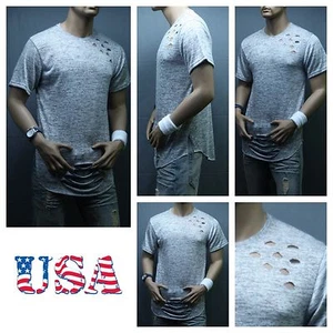 Herren Long T-Shirt Extended Shirt Vintage Thrasher Urban Crew Fashion Basic Ripped - Bild 1 von 1