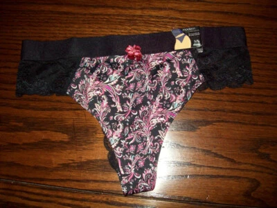 NUEVO CON ETIQUETAS MOVIMIENTO MODERNO NYLON/SPANDEX con TANGA DE ENCAJE BRAGAS Y12UM128 ESTAMPADO PAISLEY M Foto 1 de 2