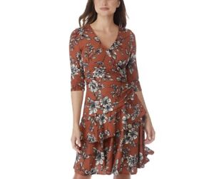 SIGNATURE by Robbie Bee Dress Floral Faux Wrap Stretch Layered Ruffle Women PL