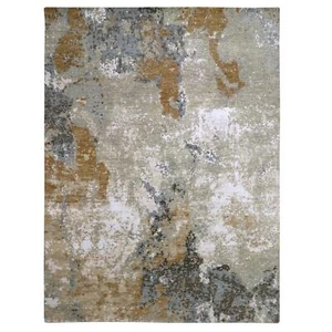 9'x12'1" Brown Densely Woven Abstract Design Pure Wool Hand Knotted Rug R83145 - Picture 1 of 11