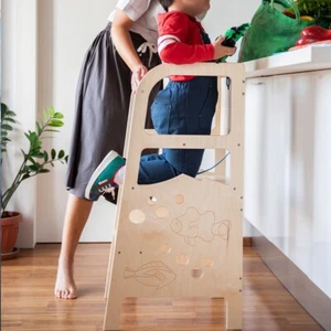 Torre montessori trasformabile in seggiolone, in betulla, mare - Imagen 1 de 6