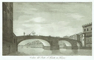 FIRENZE PONTE SANTA TRINITA 1833 F. GANDINI ACQUATINTA ORIGINALE ANTICA Toscana - Immagine 1 di 3
