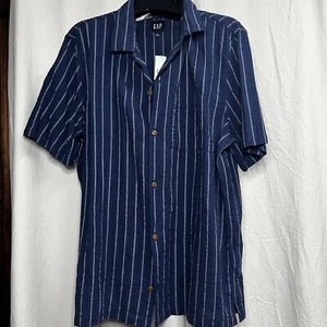 Camicia resort uomo Gap manica corta grande blu navy a righe 100% cotone nuova con etichetta - Foto 1 di 10