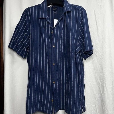 Camisa Resort Masculina Gap Manga Curta Grande Azul Marinho Despojada 100% Algodão Nova Com Etiqueta  - Imagem 1 de 4