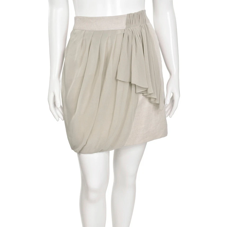 *MARCAÇÃO FINAL!* Mini-saia curta drapeada Yoana Baraschi linho dourado cintilante tamanho 8 - Imagem 1 de 4