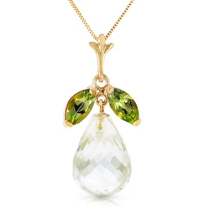 7.2 CTW 14K Solid gold fine Necklace 16-24" genuine Peridot White Topaz - Picture 1 of 7