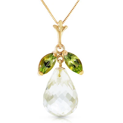 7.2 CTW 14K Solid gold fine Necklace 16-24" genuine Peridot White Topaz - Image 1 of 4