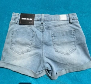 Dollhouse Denim Shorts Womens 11/12 Blue Cuffed Pockets Distressed Stretch - Picture 1 of 11