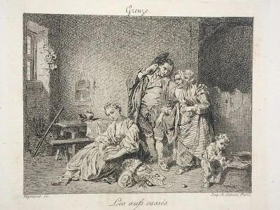 JEAN BAPTISTE GREUZE Oeufs Casses EAU FORTE Veyrassat Gravure Salmon XIX° - Photo 1/2