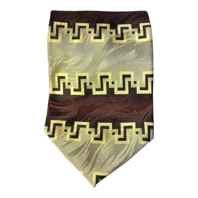 Corbata de seda Franco Di Napoli dorada borgoña geométrica formal iglesia de negocios 59,5 pulgadas Foto 1 de 4