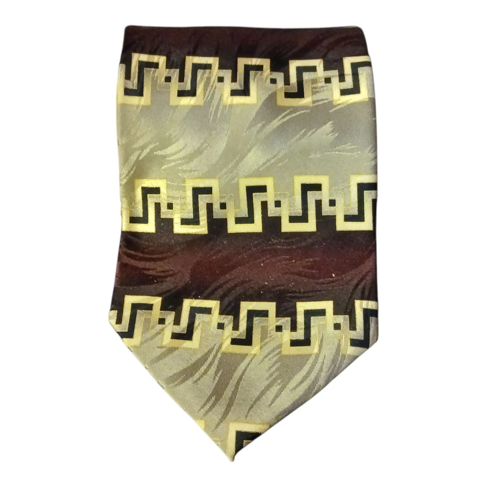 Gravata de seda Franco Di Napoli ouro borgonha geométrica formal igreja empresarial 59,5 polegadas - Imagem 1 de 4