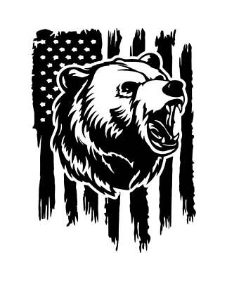 Distressed American Flag Bear Head Hunter Gri...