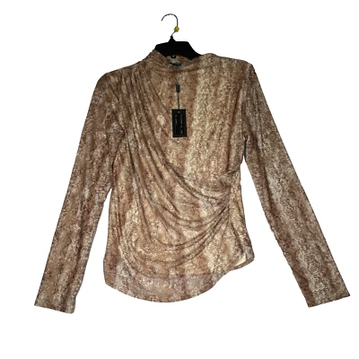 Cable & Gauge Women’s Brown Snakeskin Animal Print Lined Mesh Long Sleeve Top M Foto 1 de 4