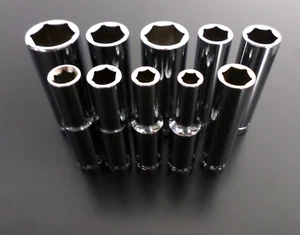 NUEVO Juego de enchufes profundos Craftsman 10 piezas 1/4" 6pt SAE, 3/16-9/16", 6 puntos, cromo, 10 - Imagen 1 de 2