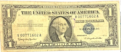 1957 B Silver $1  Banknote, Blue Seal, V00771602A, Granahan & Dil - Image 1 of 2