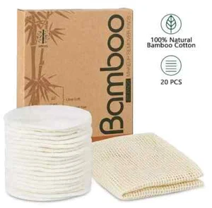 Reusable Makeup Remover Pads 20 Packs Bamboo Cotton Natural Vegan Eco-Friendly - Picture 1 of 11