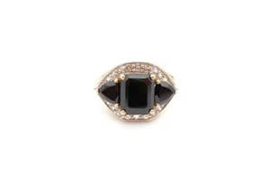 Gold Plated Sterling Silver 925 Black Tourmaline Spinel Ring Size 9 B3 - Picture 1 of 12