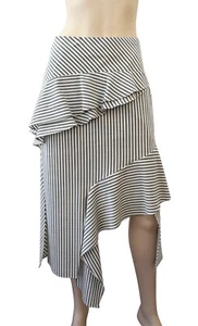 JONATHAN SIMKHAI Asymmetric Charcoal White Striped Wool Blend Pencil Skirt 4 - Picture 1 of 4