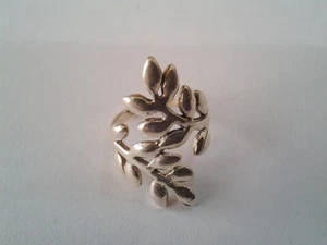 Anillo de mujer hojas brillantes frondosas hecho a mano de plata de ley 925 maciza talla 9 - Imagen 1 de 6
