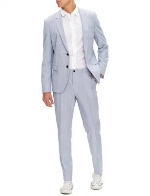 Hugo Boss Seersucker Extra Slim EUR 50 Suit Light Blue Striped White BRAND NEW - image 1 of 4