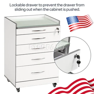 Dental Cabinet Rolling Medical Trolley Mobile Wooden Cart With socket 4 Drawers - Picture 1 of 20