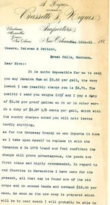 1891 ENGEL XIGUES, NEW ORLEANS Importeur: BRIEF nach Montana auf KUBANISCHEM RUM - Bild 1 von 2