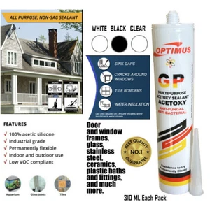 OPTIMUS General Purpose Silicone Sealant 310ml White Clear Black - Picture 1 of 2