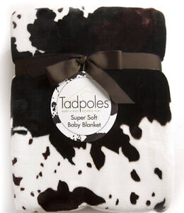 Cowhide Cow Print Baby Blanket Tadpoles Luxury Soft Plush Farm Baby 30"x42" NWT