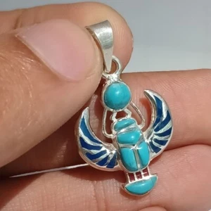 Collar de plata esterlina 925 Egipto faraón escarabajo alado egipcio estilo antiguo - Imagen 1 de 8