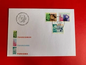 SWITZERLAND HELVETIA 2001 FDC TOURISM FARM HORSE BOAT LAKE GENEVA SKIER GLACIER - Picture 1 of 1