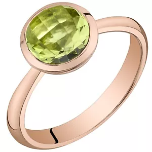 14K Rose Gold 2.00 ct Green Peridot Gemstone Solitaire Dome Ring - Picture 1 of 5