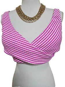 NWT Freshwater Womens Pink Striped Padded Crossfront Swimsuit Top Size XXL - Picture 1 of 6