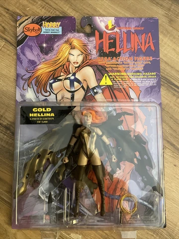 Vintage 1997 Skybolt Gold Hellina Limited Edition Mega Action Female Figure, NIB Cover