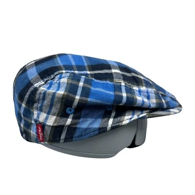 Levis Toddler Boys Newsboy Hat Cabbie Derby Size Small Plaid Blue White Cotton — 第 1/4 张图片