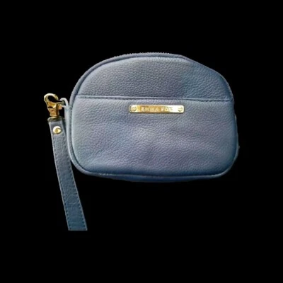 Emma Fox 海军蓝鹅卵石皮革腕带手拿包 钱包 金色 五金件  — 第 1/4 张图片