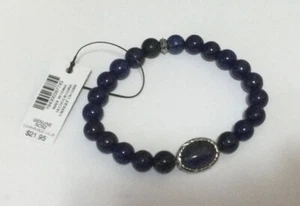 NWT Chico’s Blue Stone & Focal Bead Stretch Bracelet Silver Tone Fashion Jewelry - Picture 1 of 3