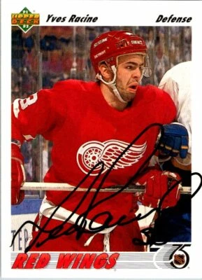 Yves Racine Detroit Red Wings Hand Signed 1991-92 UD Hockey Card #498 NM-MT - Image 1 of 2