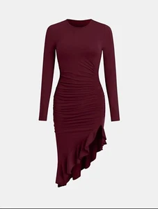 YOZY Bodycon-Kleid Damen schlicht Rüschenbesatz asymmetrischer Saum Größe L - Bild 1 von 4