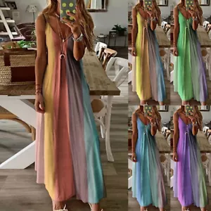 Women Boho Strappy V Neck Maxi Dress Summer Beach Holiday Casual Long Sundress - Bild 1 von 17