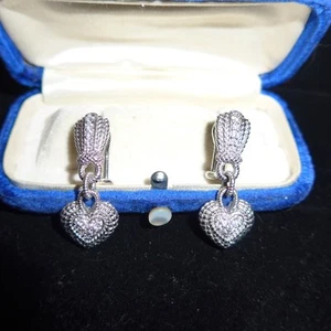 Judith Ripka Sterling Silver Diamonique CZ Heart Design Drop Dangle Earrings - Picture 1 of 4