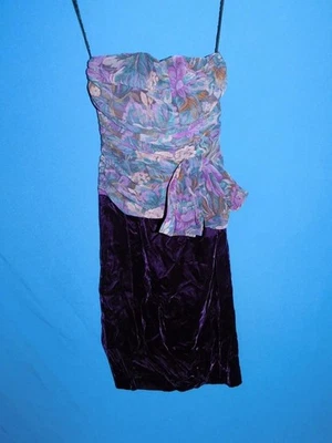 Vintage Patty O'Neil XXS XS Saia de Veludo Roxa Ruched Vestido Formal Sem Alças - Imagem 1 de 4