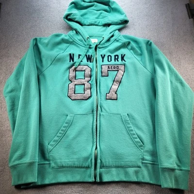 Женская толстовка с капюшоном Aeropostale XL на молнии зеленый свитер с длинным рукавом NEW YORK '87 - Изображение 1 из 4
