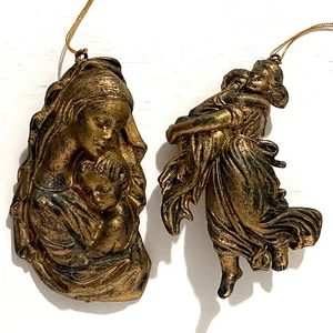 Vintage Gold  Madonna & Child Christmas Tree Ornaments Baroque Religious Spiritu - Picture 1 of 6