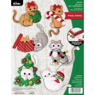 Bucilla Felt Ornaments Applique Kit Set of 6 - Frisky Kitties 89643E - Image 1 of 3