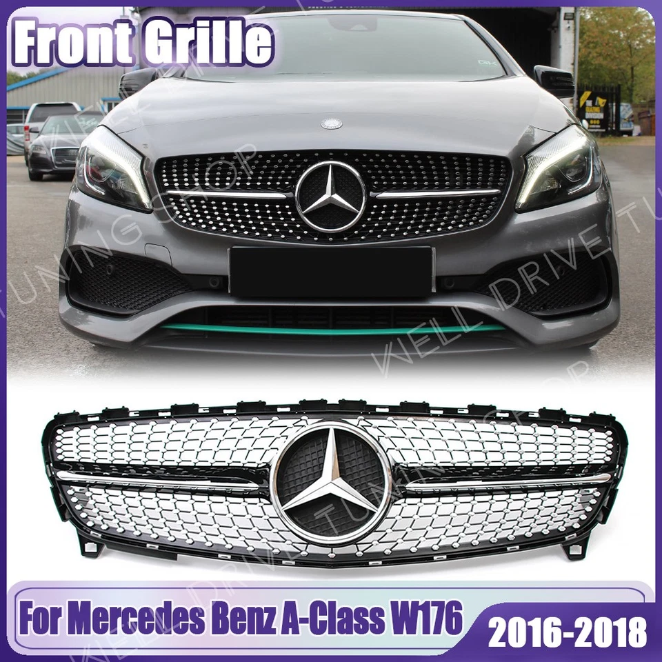 Chrome Black Upper Grille W/Star For Mercedes Benz W176 16-18 A180 A200 A250 A45 Foto 1 de 4