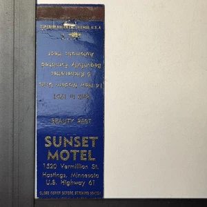 Sunset Motel Hastings Minnesota 1951 Blue Gold Text Matchbook - Picture 1 of 3